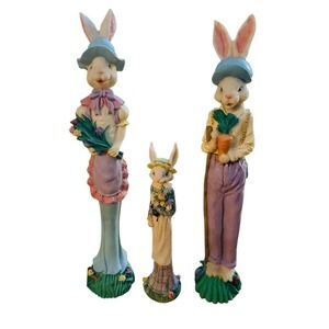 Glitzhome Easter Bunny Rabbit Figurines Set of 3 Family Pastel Decor centerpiece